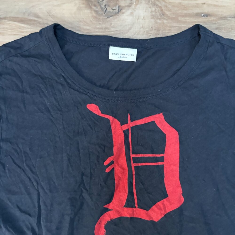 Dries Van Noten T Shirt Red D Graphic Black Cotton Tee - Picture 3 of 9